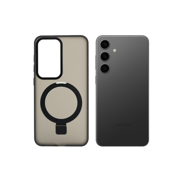 Super Matte Black Magnetic Case with Kickstand for S24+