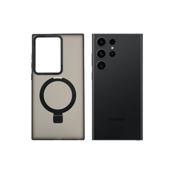 Super Matte Black Magnetic Case with Kickstand for S23 Ultra