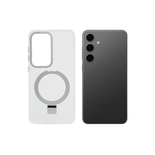 Super Matte White Magnetic Case with Kickstand for S24+