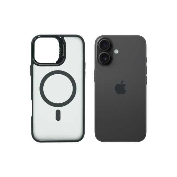 Super Shield Matte Black Case for iPhone 16 with Magnetic safe and Built-in Camera Kickstand