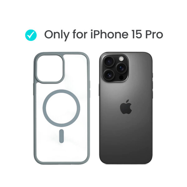 Super Shield Clear Gray Case for iPhone 15 Pro with Magnetic Safe Charging Compatible - Image 2