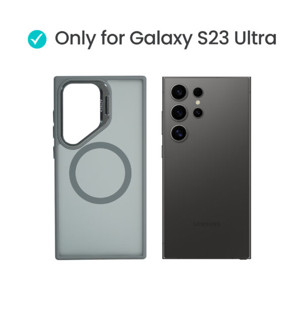 Super Shield Matte Gray Case for S23 Ultra with Magnetic safe and Built-in Camera Kickstand - Image 2
