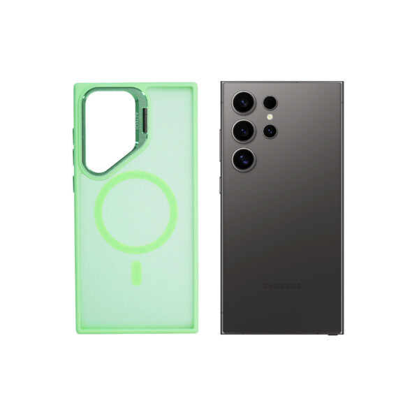 Super Shield Matte Green Case for S23 Ultra with Magnetic safe and Built-in Camera Kickstand