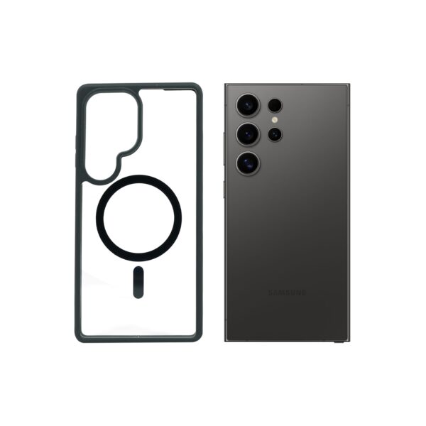 Super Shield Clear Black Case for Galaxy S24Ultra with Magnetic Safe Charging Compatible