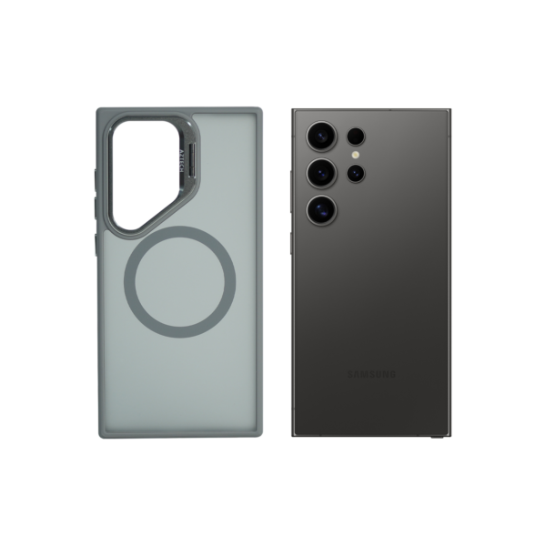 Super Shield Matte Gray Case for S24 Ultra with Magnetic safe and Built-in Camera Kickstand - Image 2