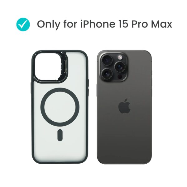 Super Shield Matte Black Case for iPhone 15 Pro Max with Magnetic safe and Built-in Camera Kickstand - Image 2