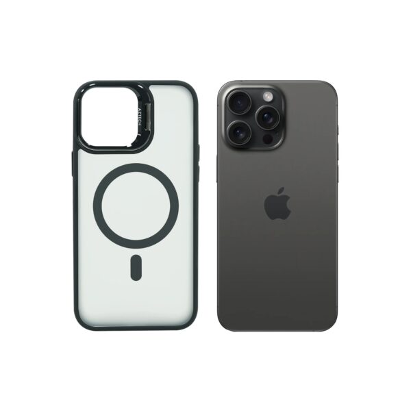 Super Shield Matte Black Case for iPhone 15 Pro Max with Magnetic safe and Built-in Camera Kickstand