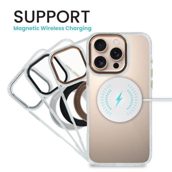 Super Snap Clear Case for iPhone 16 with Built-in 360° Rotation Gold Metal Ring and Support Magnetic Wireless Charging - Image 4