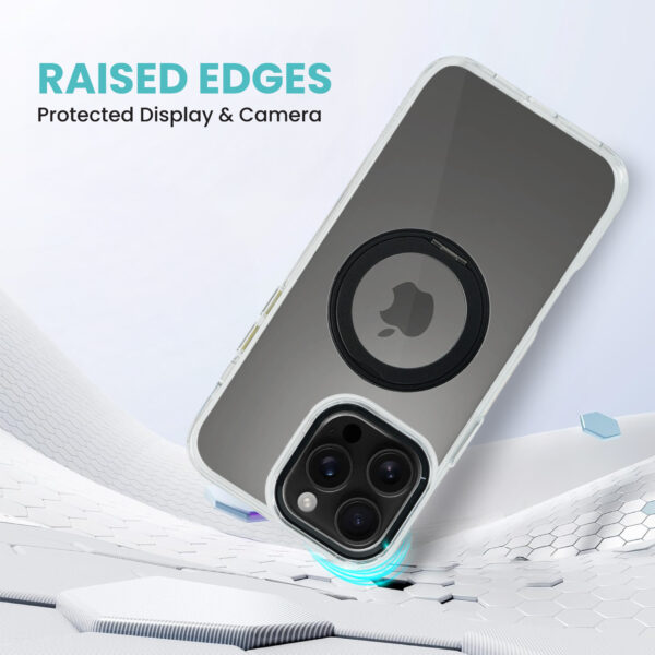 Super Snap Clear Case for iPhone 16 with Built-in 360° Rotation Gold Metal Ring and Support Magnetic Wireless Charging - Image 6