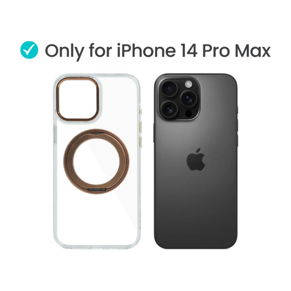 Super Snap Clear Case for iPhone 14 Pro Max with Built-in 360° Rotation Gold Metal Ring and Support Magnetic Wireless Charging - Image 2