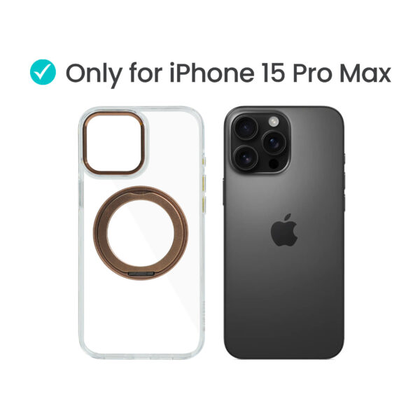 Super Snap Clear Case for iPhone 15 Pro Max with Built-in 360° Rotation Gold Metal Ring and Support Magnetic Wireless Charging - Image 2