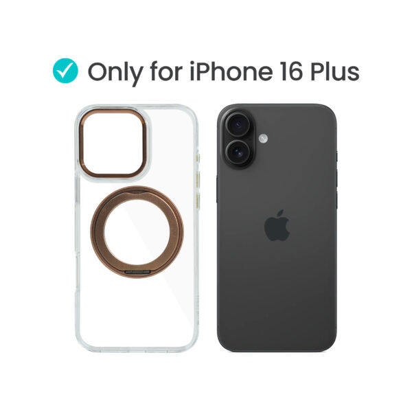 Super Snap Clear Case for iPhone 16 Plus with Built-in 360° Rotation Gold Metal Ring and Support Magnetic Wireless Charging - Image 2
