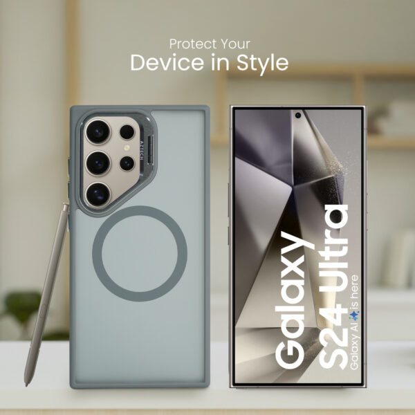 Super Shield Matte Transparent Case for S24 Ultra with Magnetic safe and Built-in Camera Kickstand - Image 3