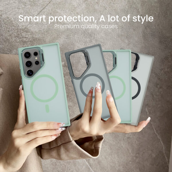 Super Shield Matte Transparent Case for S24 Ultra with Magnetic safe and Built-in Camera Kickstand - Image 4